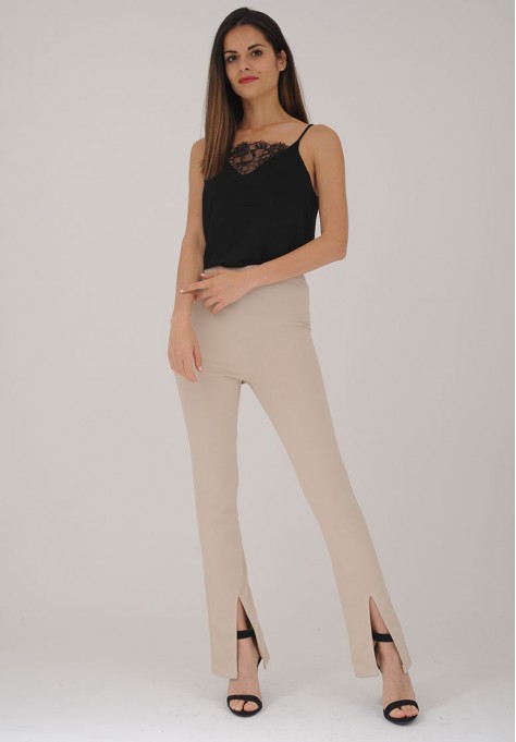 Pantalon femme slip à fente beige classe et super tendance