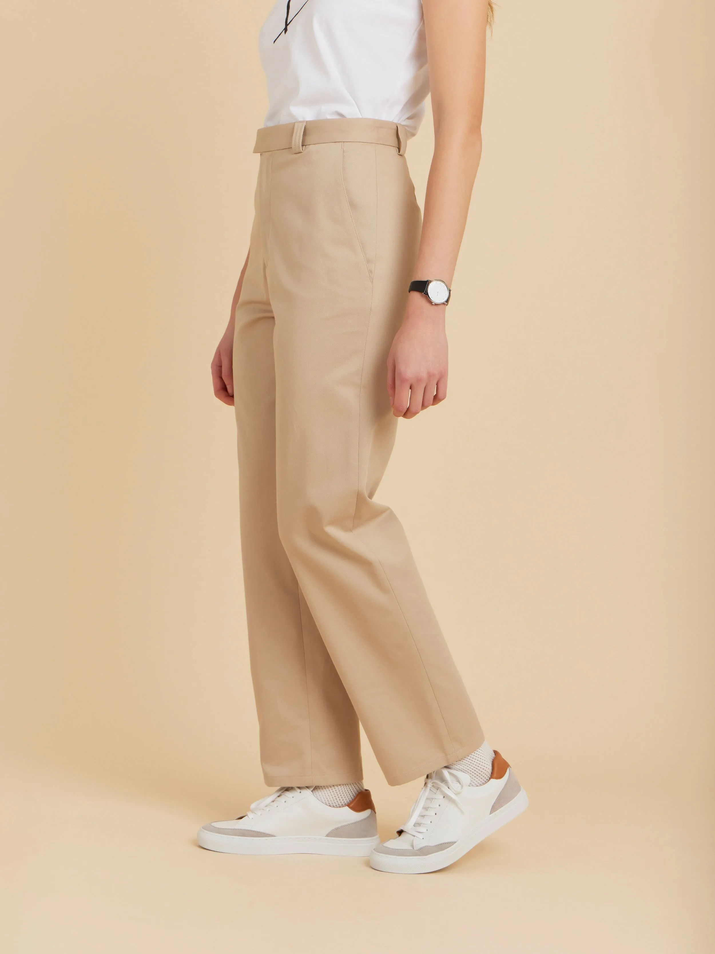 pantalon Jam droit en coton beige rocher