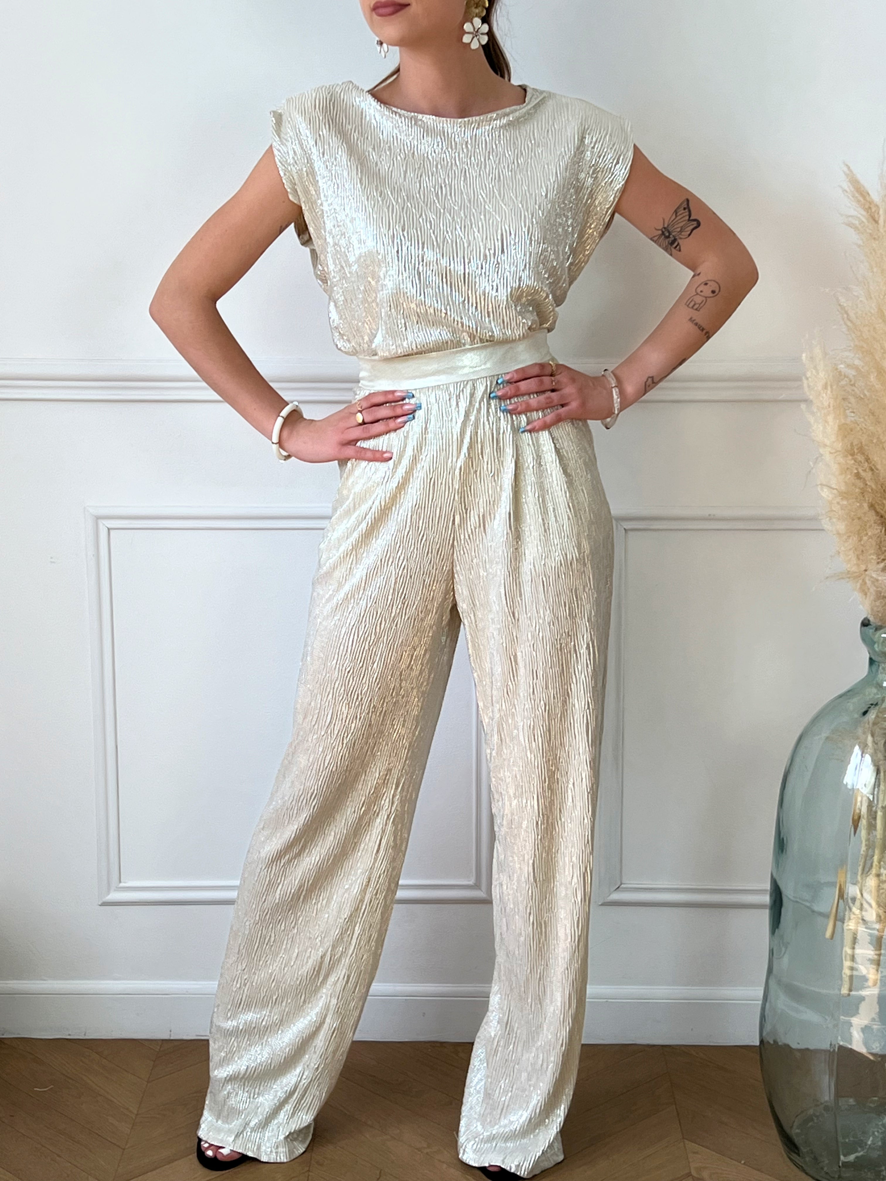 Pantalon métallisé beige : Amira