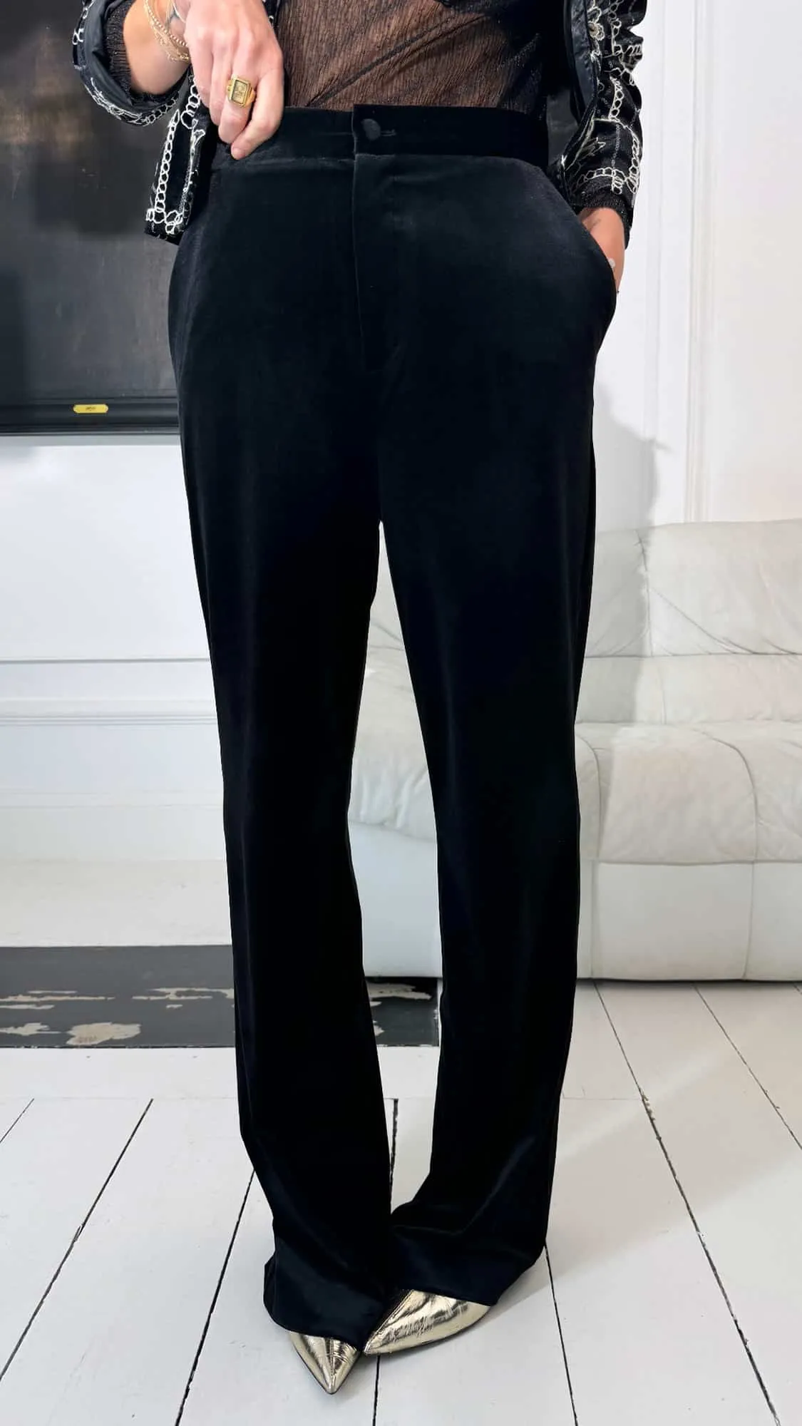 Pantalon noir velours lisse