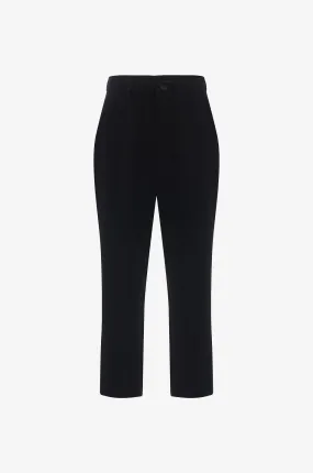 Pantalon raccourci taille haute en sergé stretch