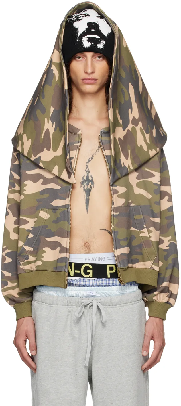   Praying  Khaki Shroud Zip Hoodie