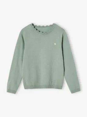 Pull BASICS personnalisable fille vert de gris - Vertbaudet