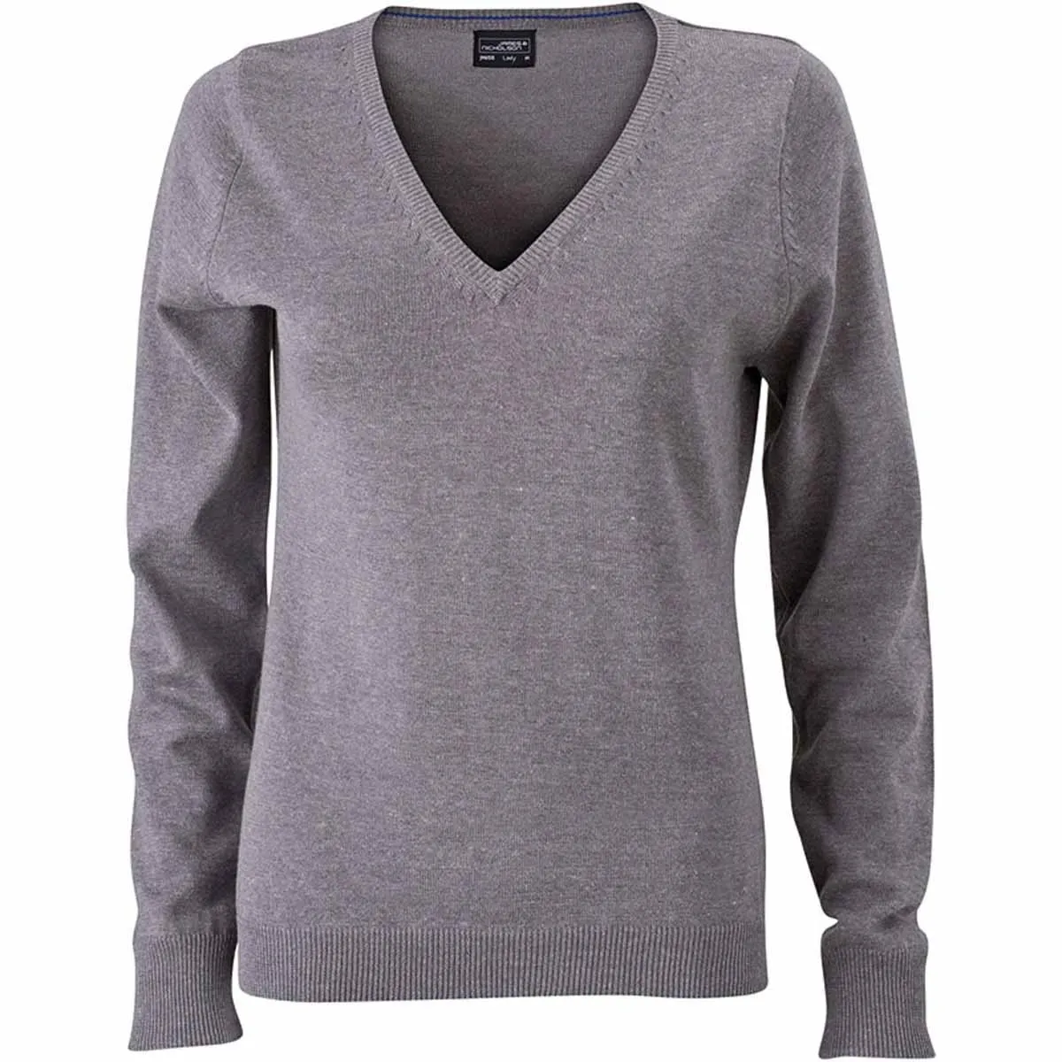 Pull classique col V - FEMME - JN658 - gris chiné 