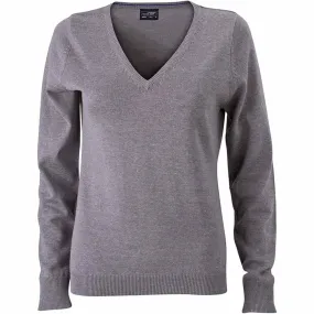 Pull classique col V - FEMME - JN658 - gris chiné 