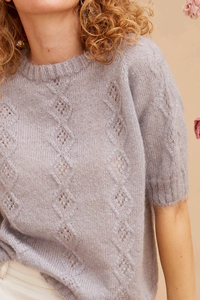 Pull en laine manches courtes ajouré pour femme 