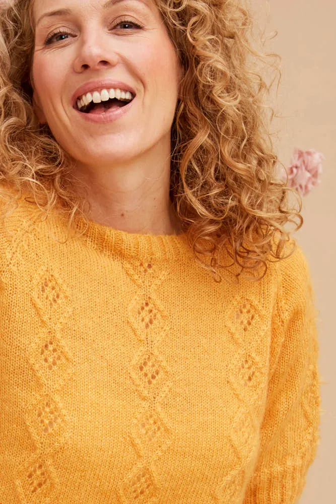 Pull en laine manches courtes ajouré pour femme 