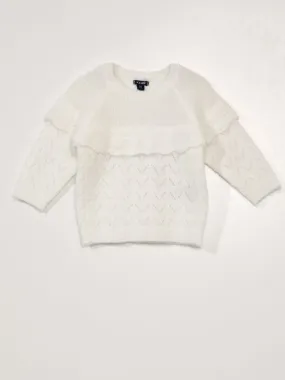 Pull en maille ajourée avec volant - Blanc neige