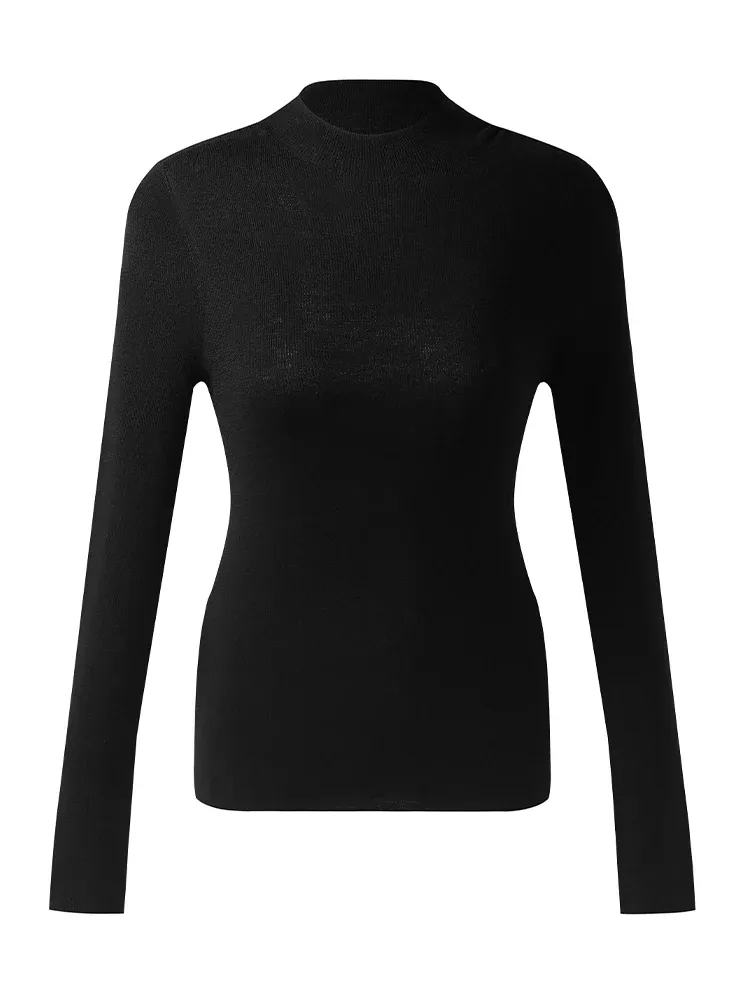 Pull femme en pure laine à col montant