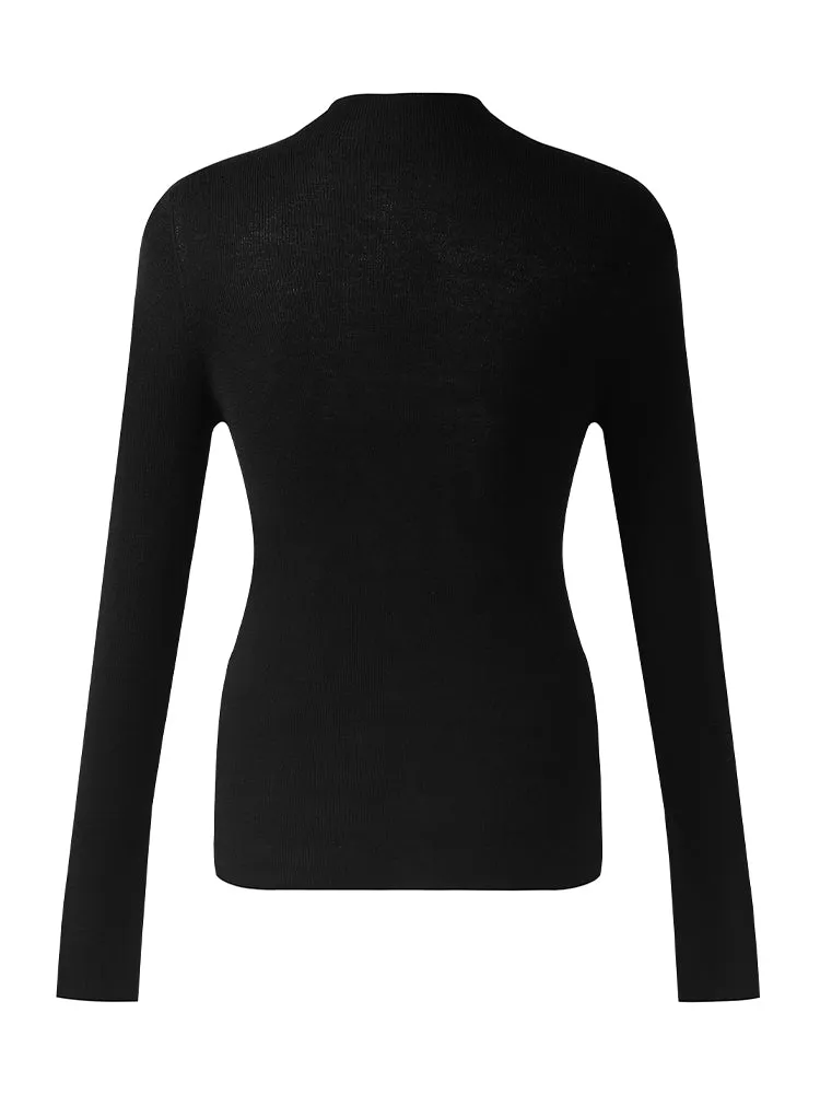 Pull femme en pure laine à col montant