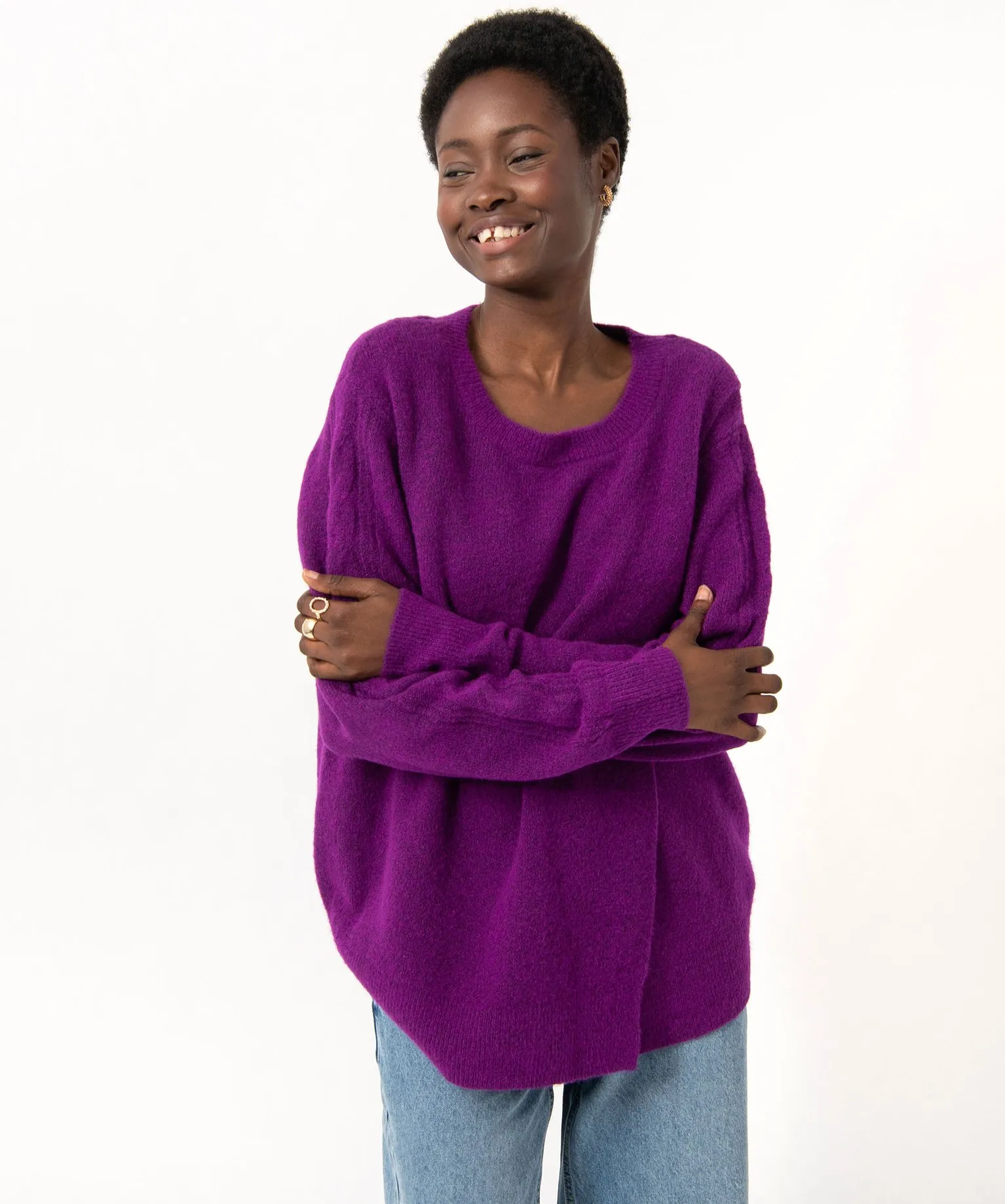 pull maternite compatible allaitement en maille moelleuse violet