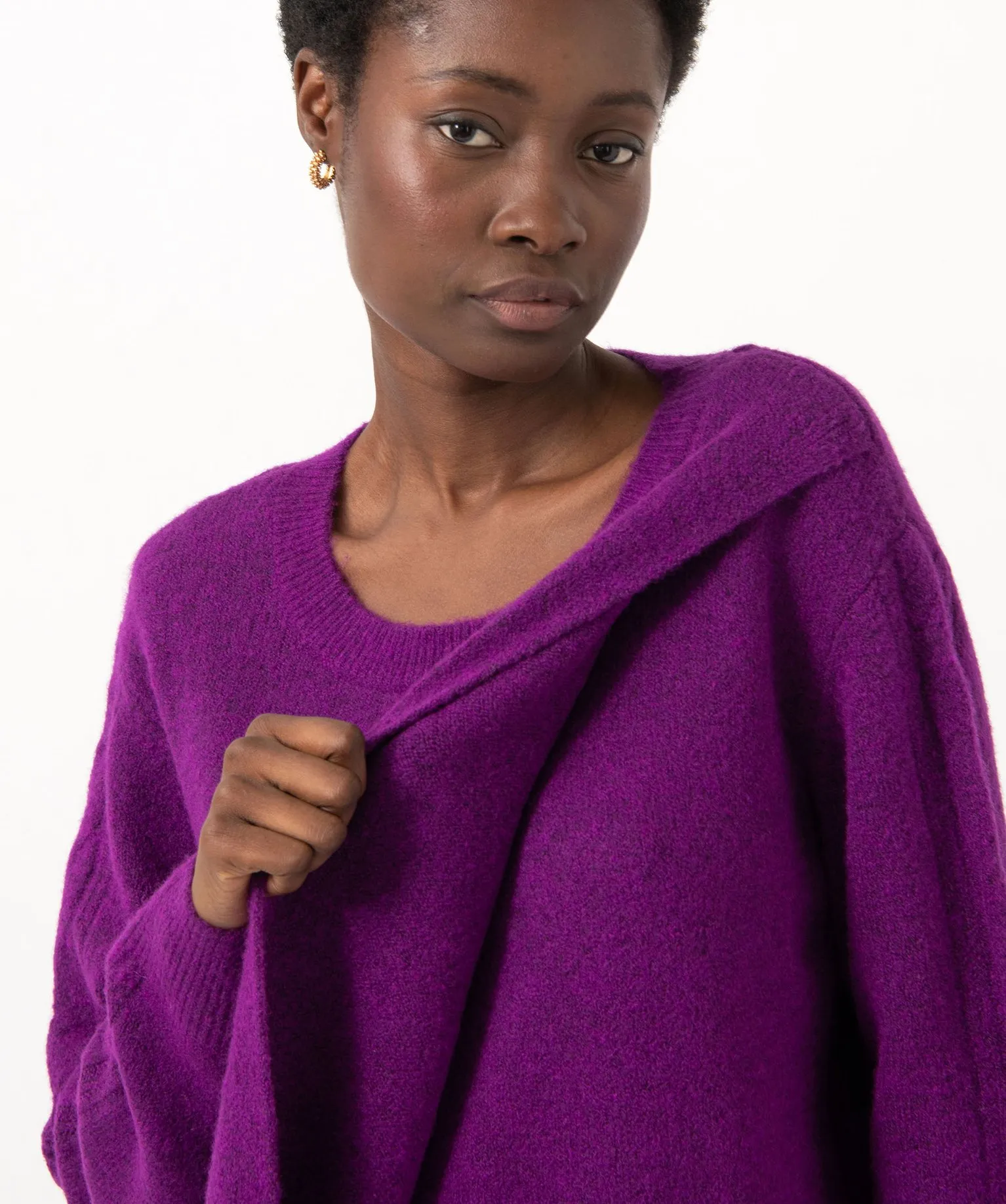 pull maternite compatible allaitement en maille moelleuse violet