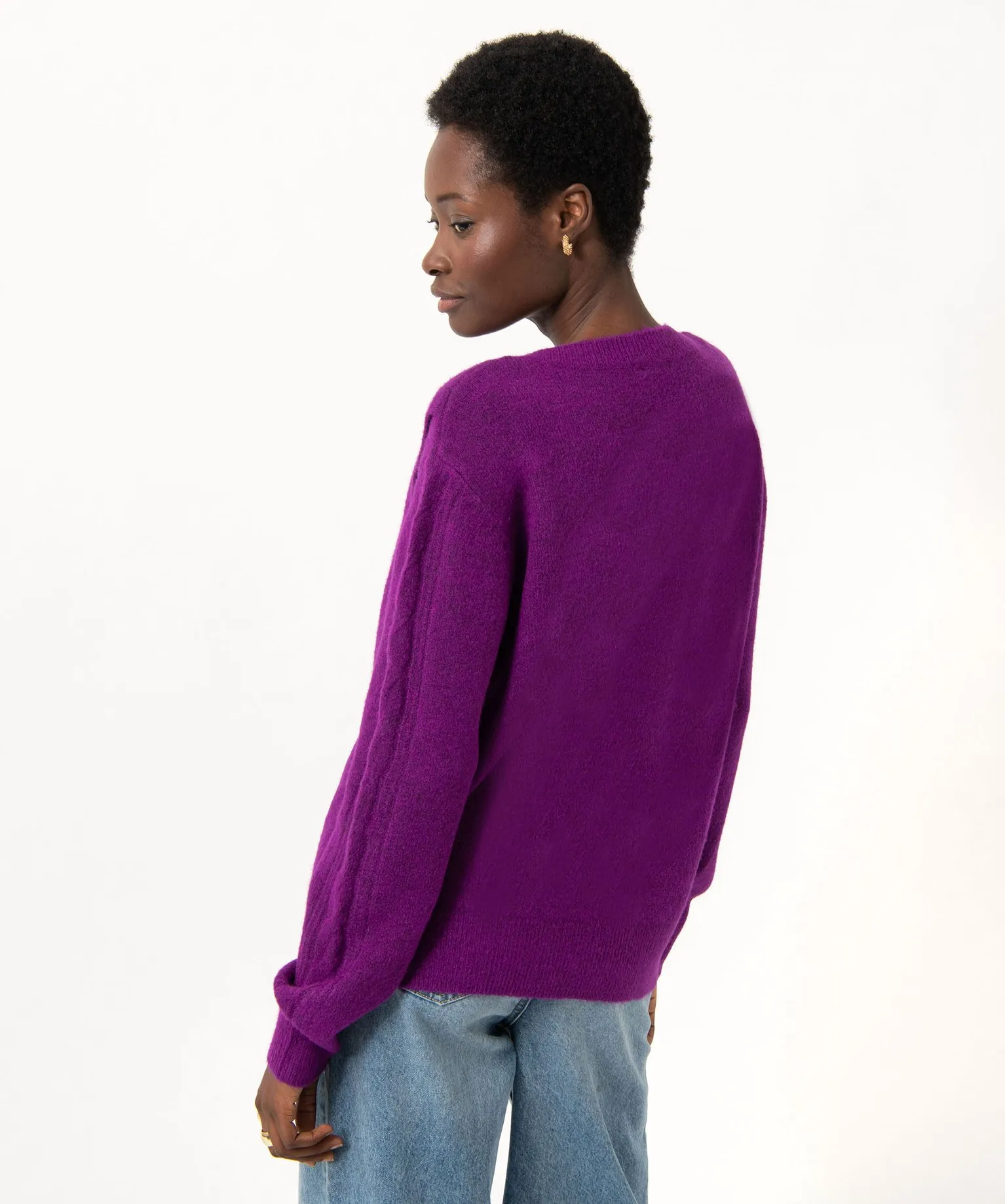 pull maternite compatible allaitement en maille moelleuse violet