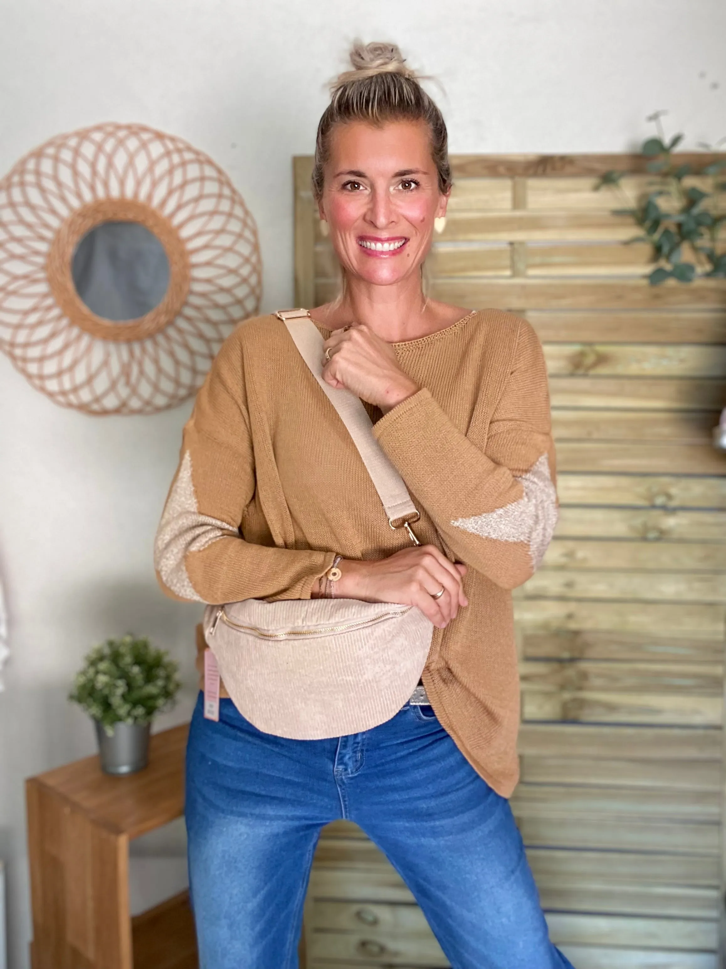 Pull Oversize étoiles dorées ALBA - Camel