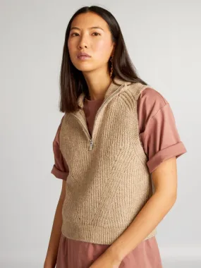 Pull sans manches col montant zippé - Beige