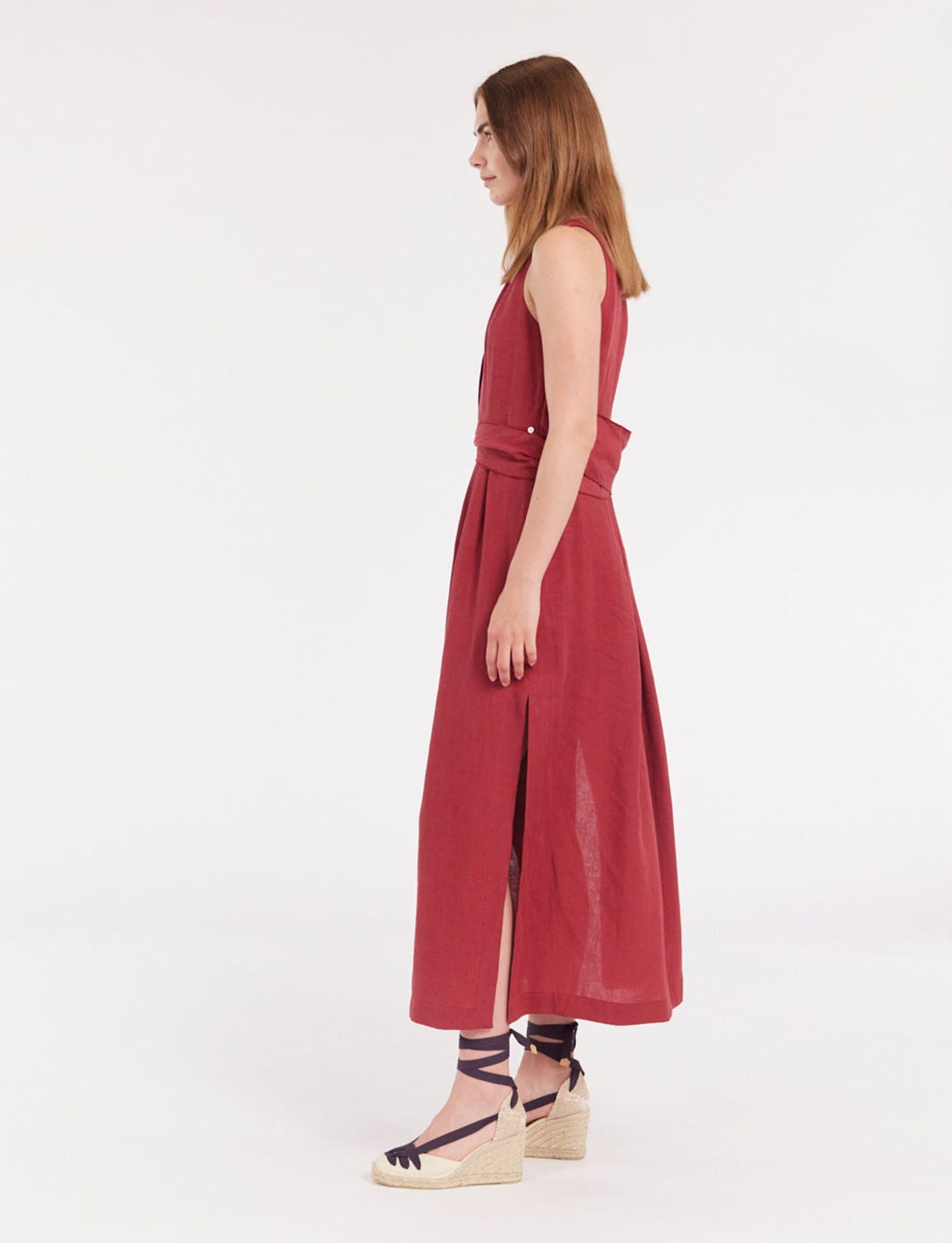 Robe Ambre longue en lin framboise