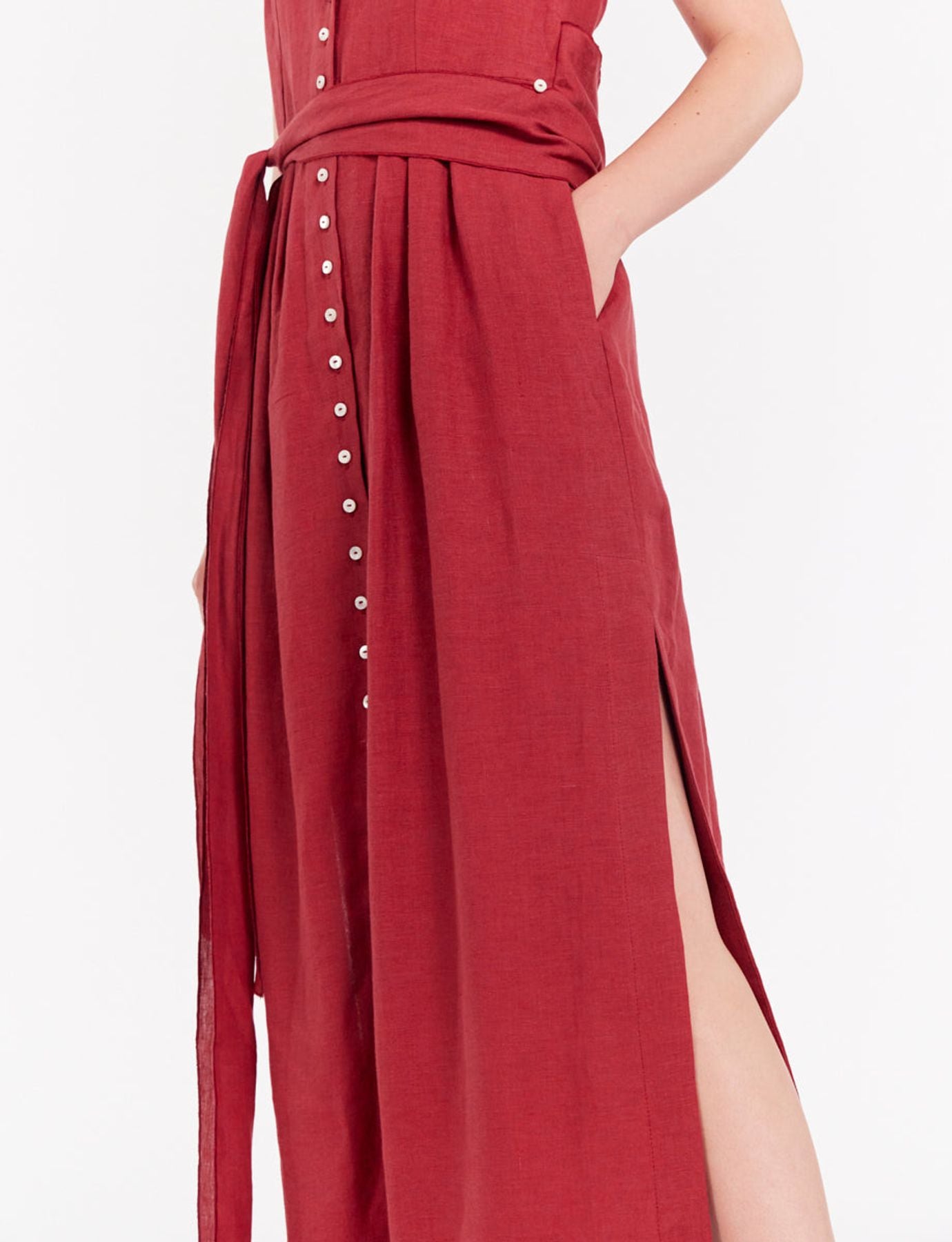 Robe Ambre longue en lin framboise