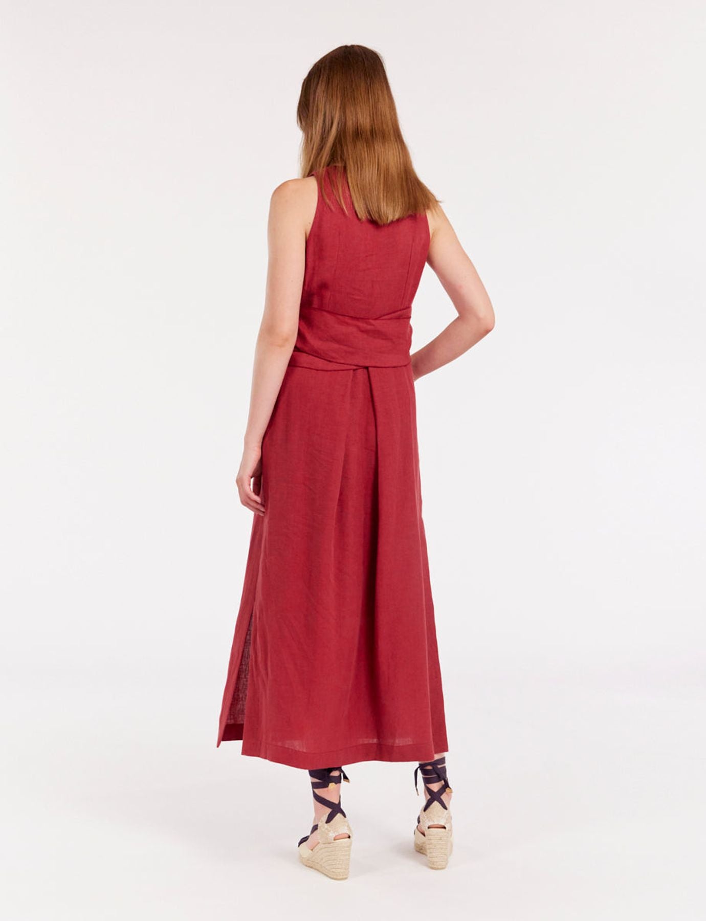 Robe Ambre longue en lin framboise