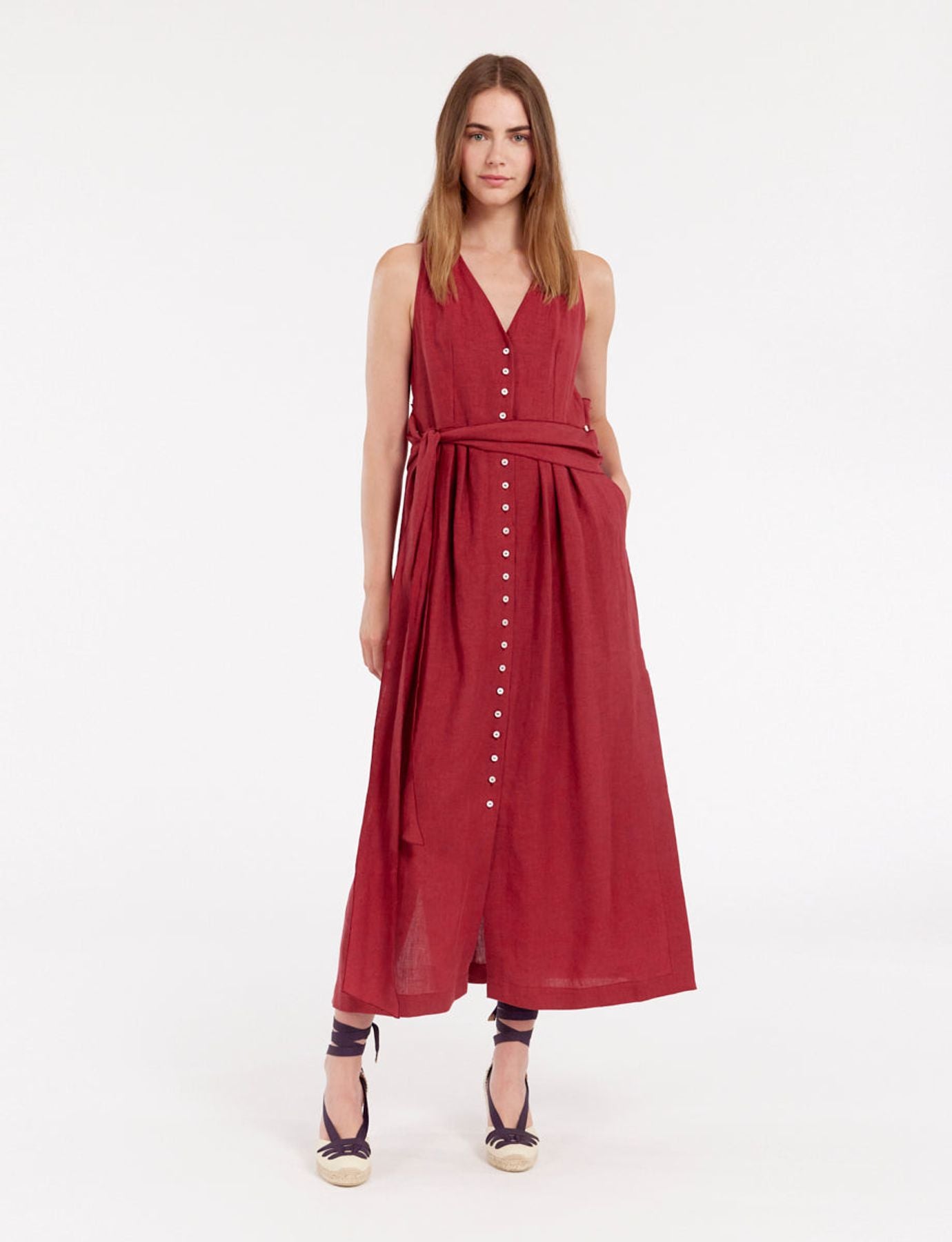 Robe Ambre longue en lin framboise