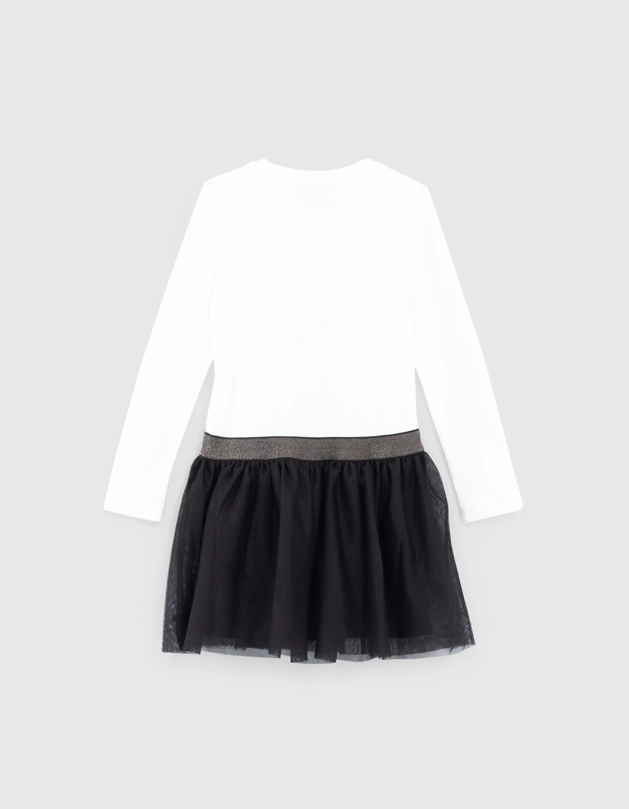 Robe blanc cassé bi matière avec tutu noir fille