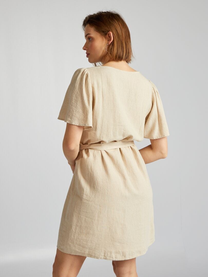 Robe ceinturée en lin 'JDY' - Beige