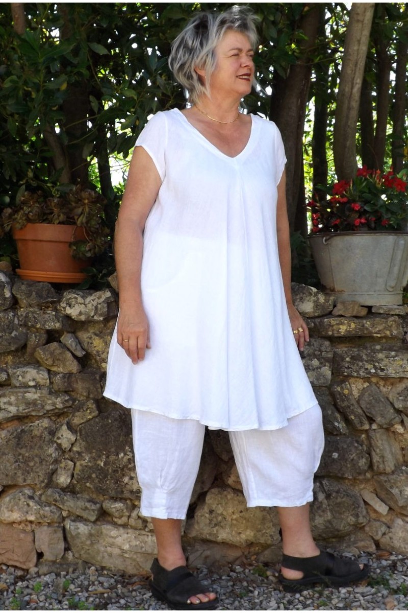 Robe courte en lin ou tunique lin blanc