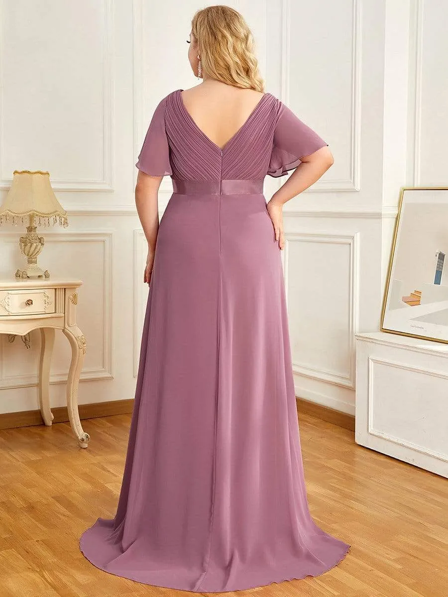 Robe de maternité plissée de grande taille avec manches à volants et col en V