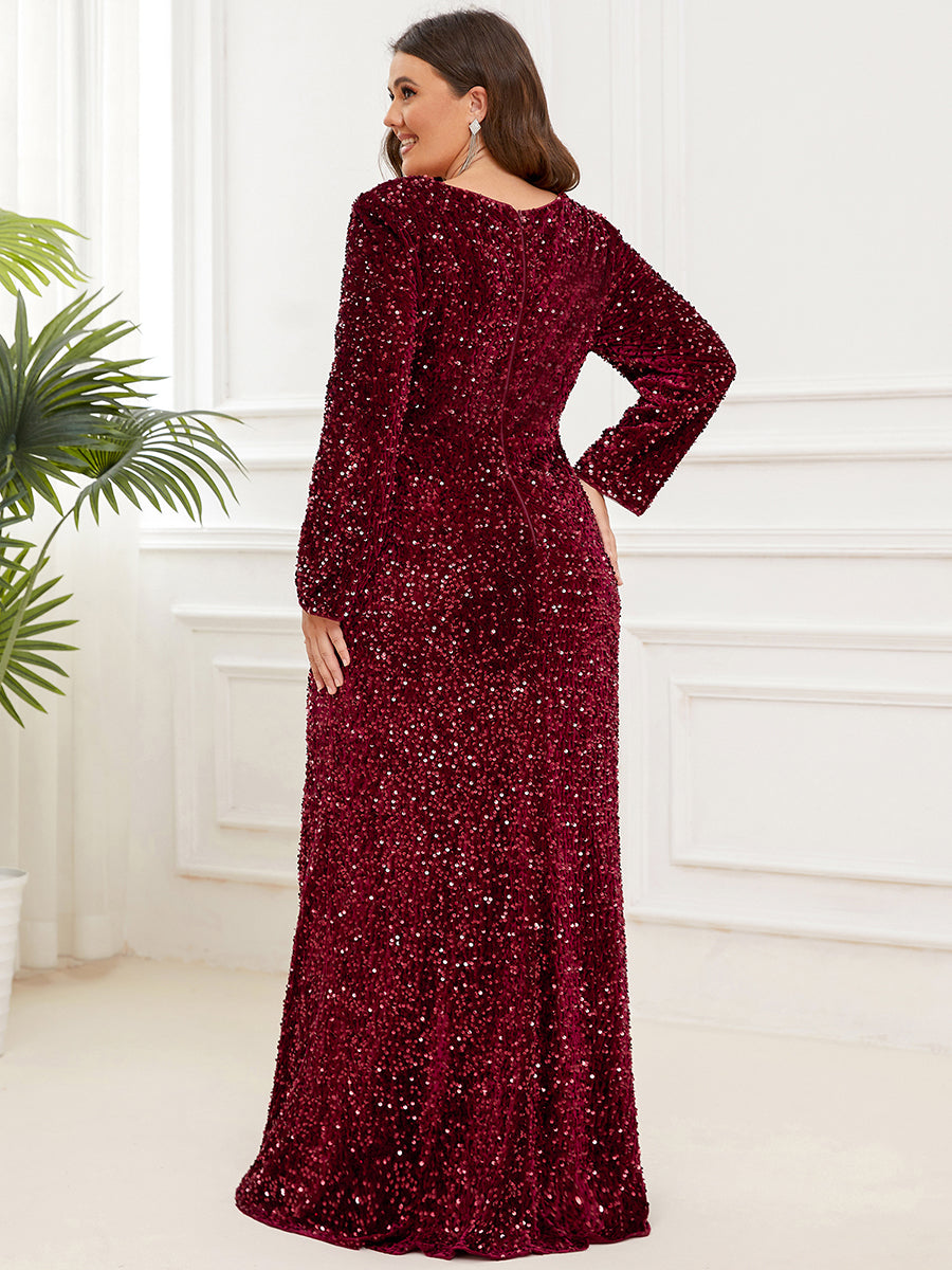 Robe de soirée fendue moulante Manches longues Sequins