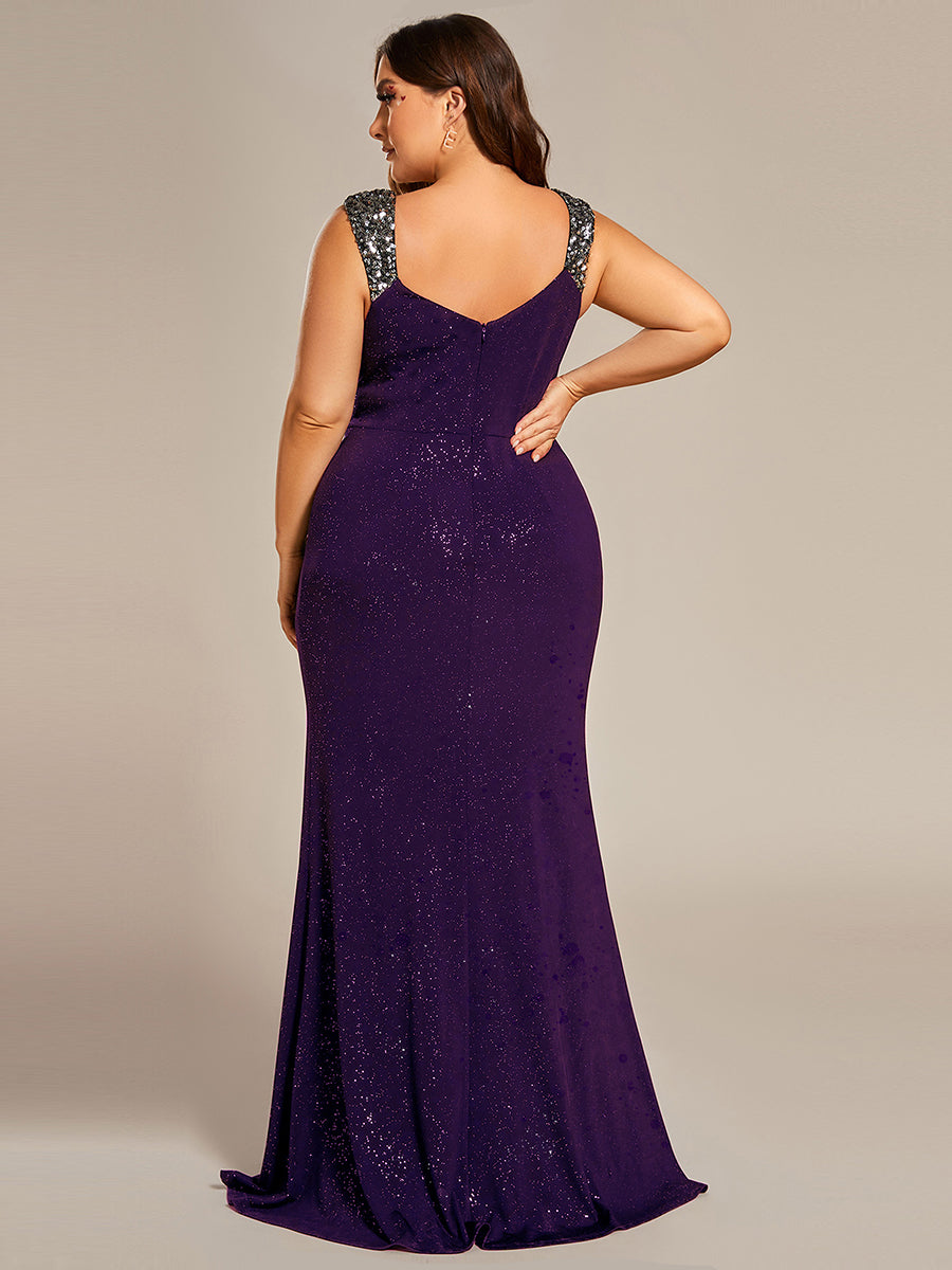 Robe de soirée élégante à col en V à sequins de grande taille