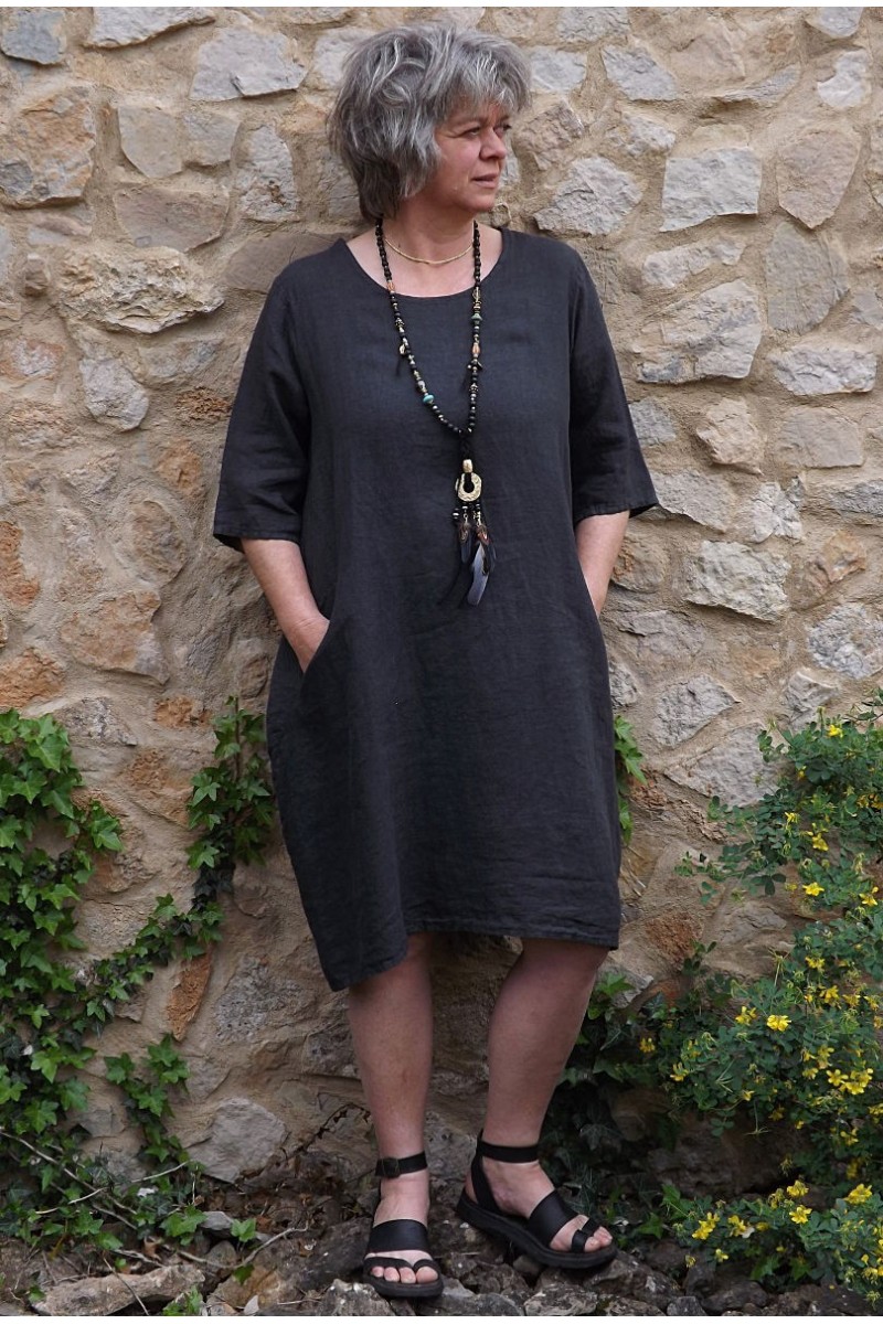 Robe en lin grande taille de couleur anthracite