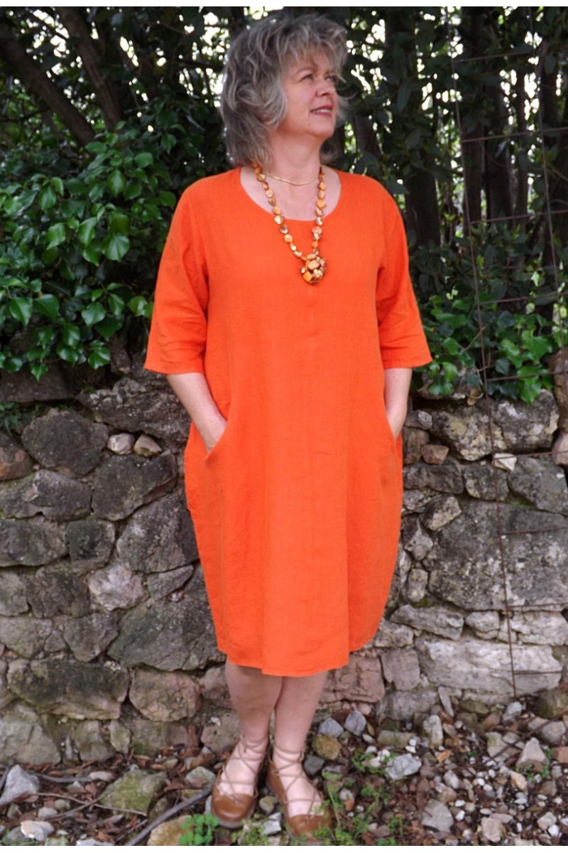 Robe en lin grande taille de couleur orange