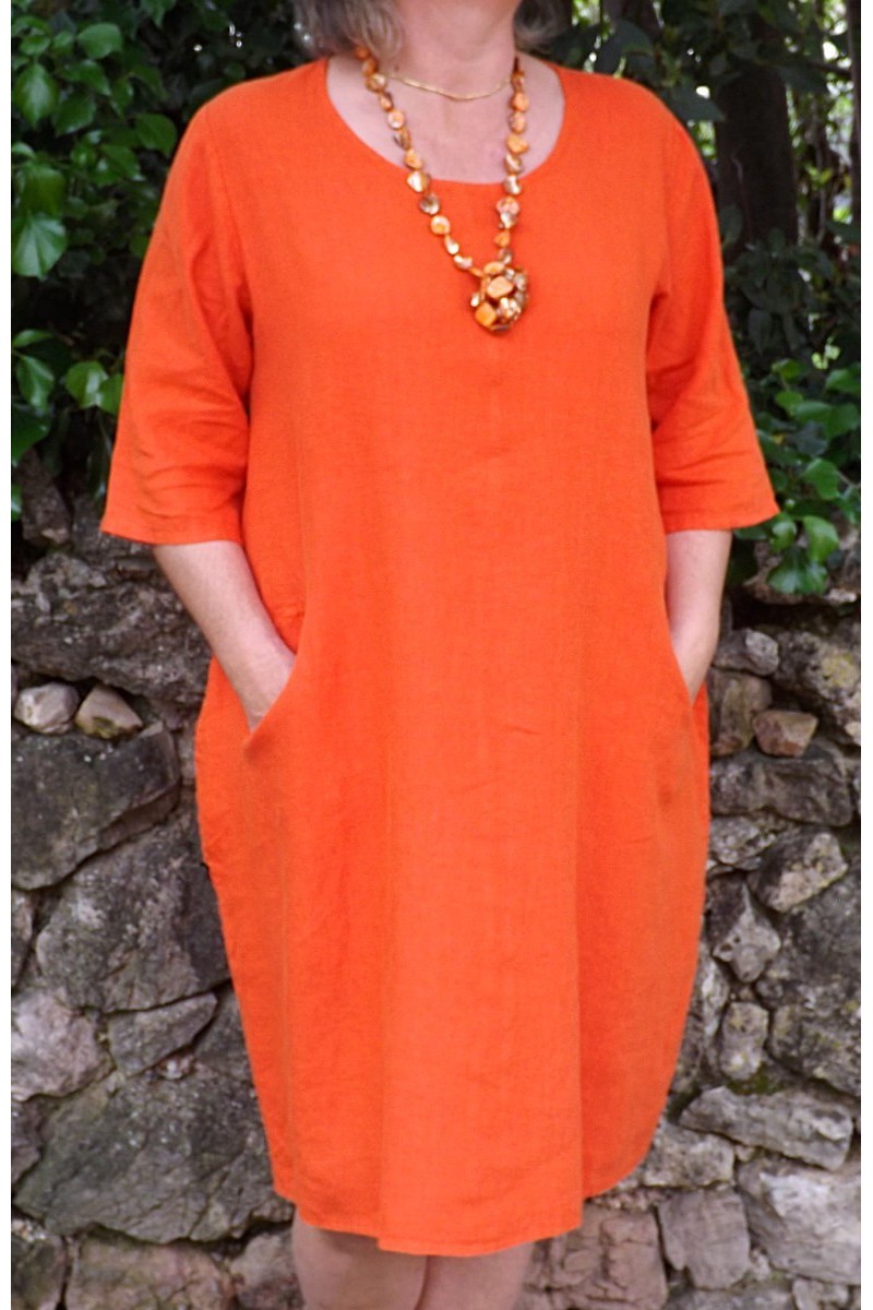 Robe en lin grande taille de couleur orange