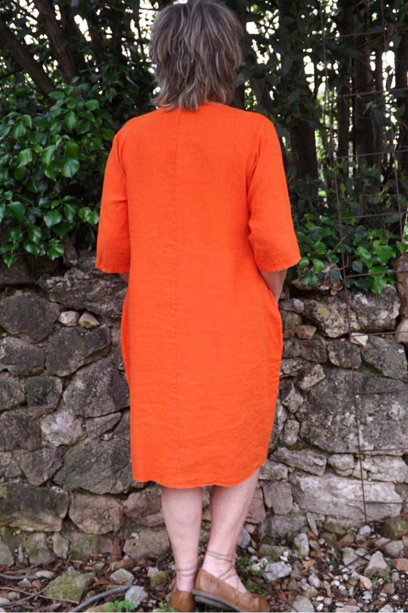 Robe en lin grande taille de couleur orange