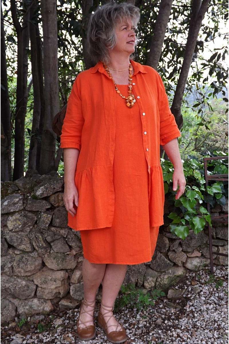 Robe en lin grande taille de couleur orange