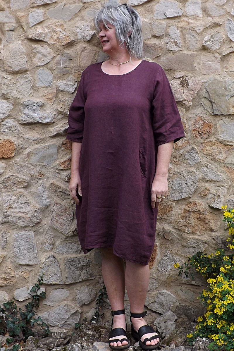 Robe en lin grande taille de couleur prune