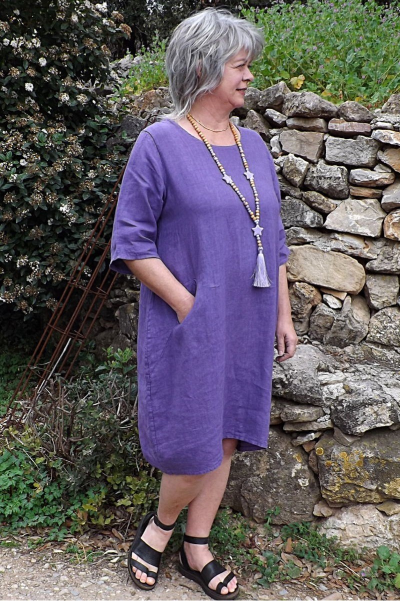 Robe en lin grande taille de couleur violette