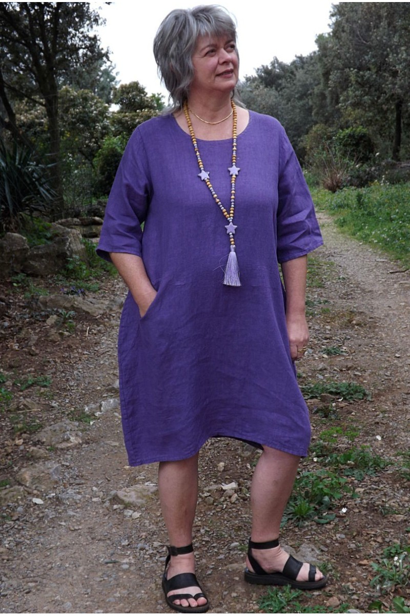 Robe en lin grande taille de couleur violette