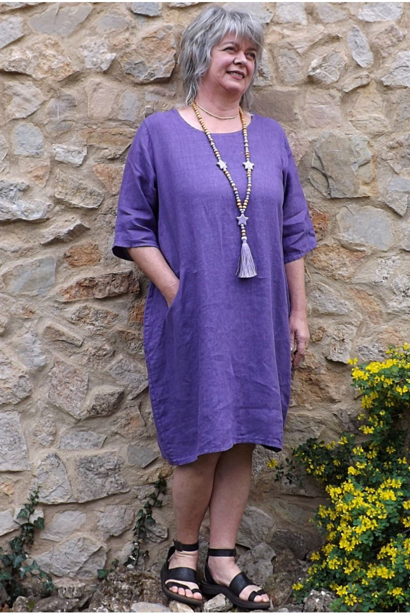 Robe en lin grande taille de couleur violette