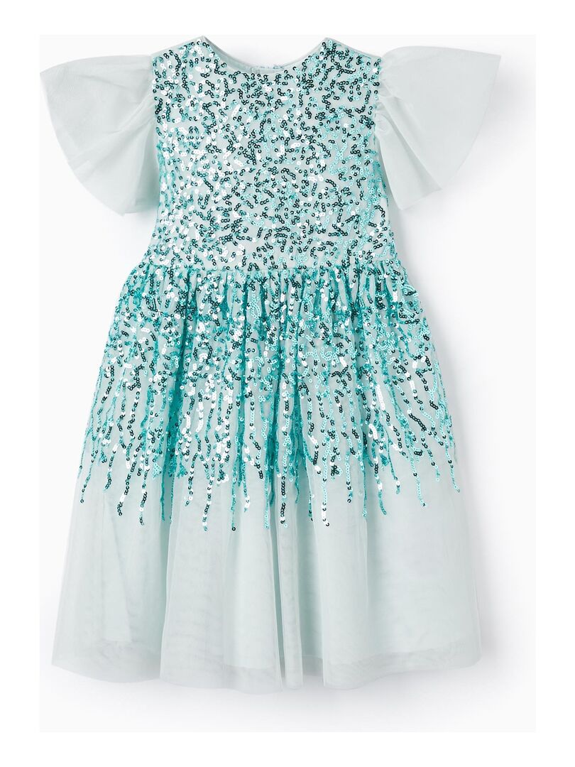 Robe en Tulle et Paillettes pour Fille manches courtes CÉRÉMONIE - Vert