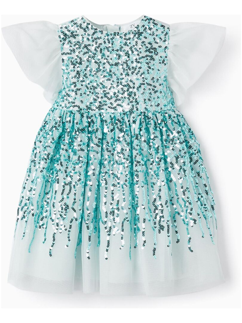 Robe en tulle et sequins pour bébé fille manches courtes CÉRÉMONIE - Vert