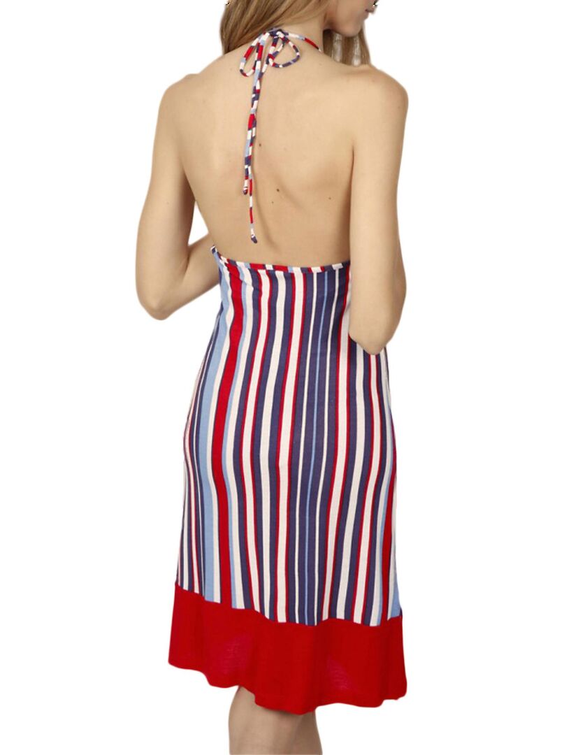 Robe estivale dos nu Elegant Stripes rouge - Rouge