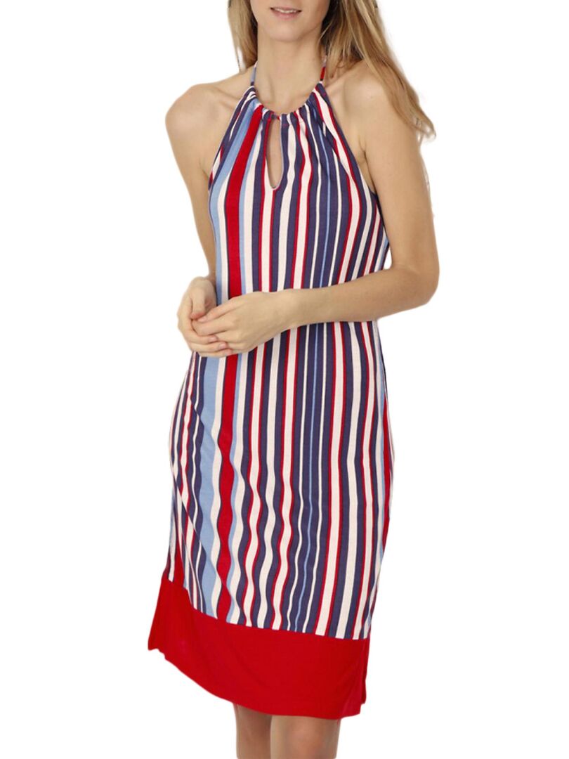 Robe estivale dos nu Elegant Stripes rouge - Rouge