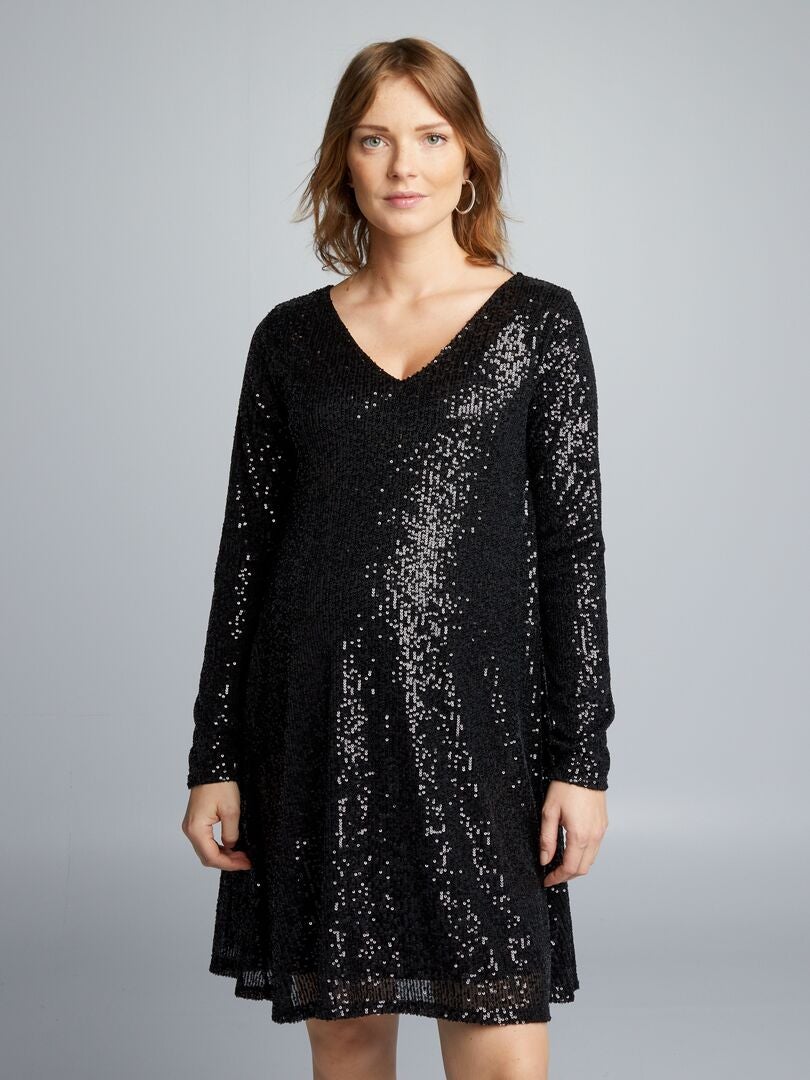 Robe grossesse à sequins - NOIR