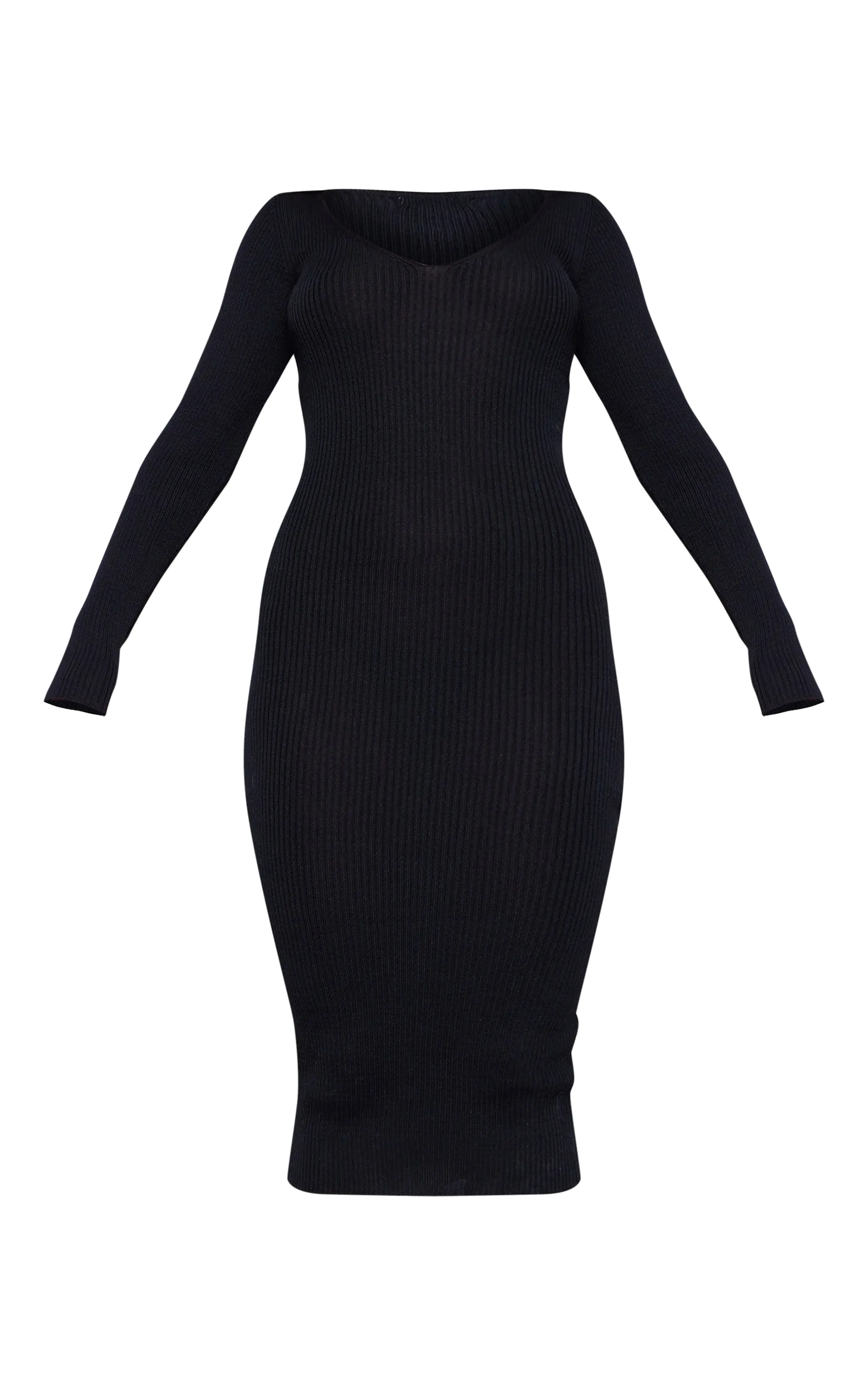 Robe mi-longue en maille noir ébène à col en V