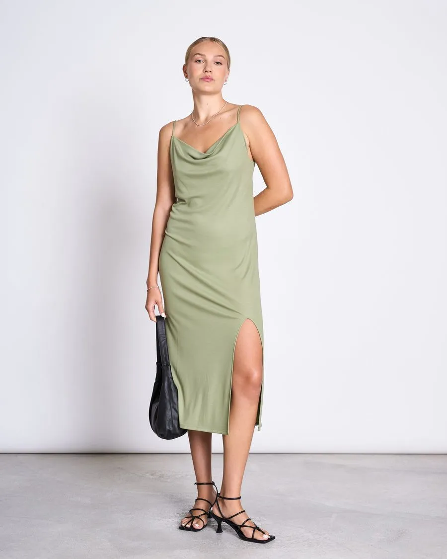 Robe midi à bretelles en tencel | vert "helen pale olive" femme