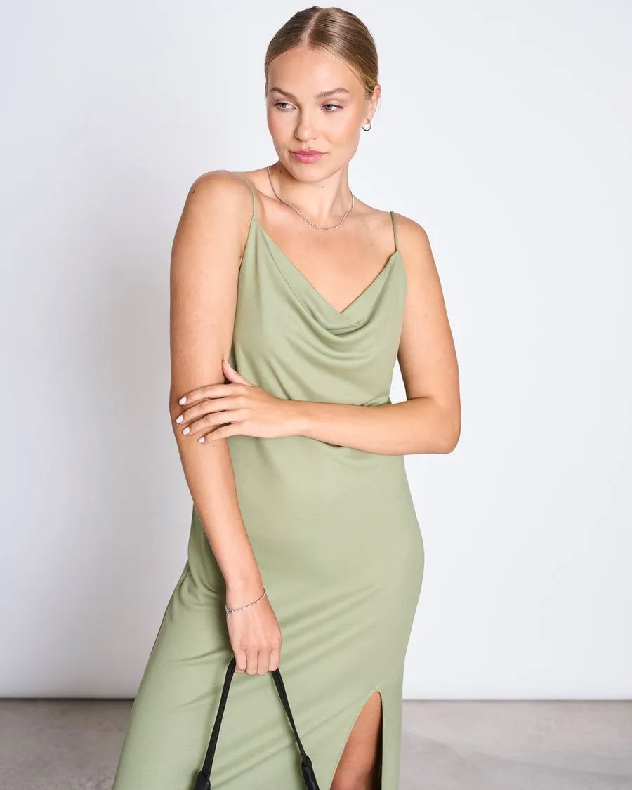 Robe midi à bretelles en tencel | vert "helen pale olive" femme