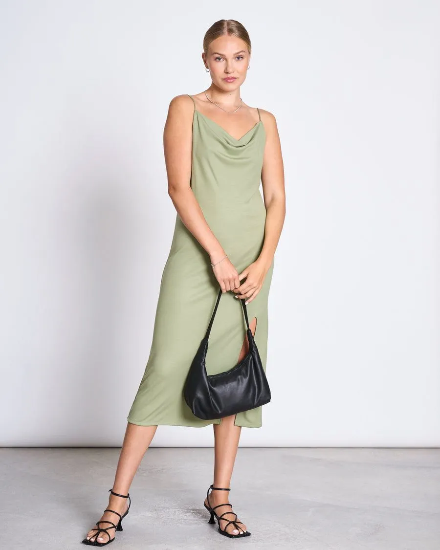 Robe midi à bretelles en tencel | vert "helen pale olive" femme