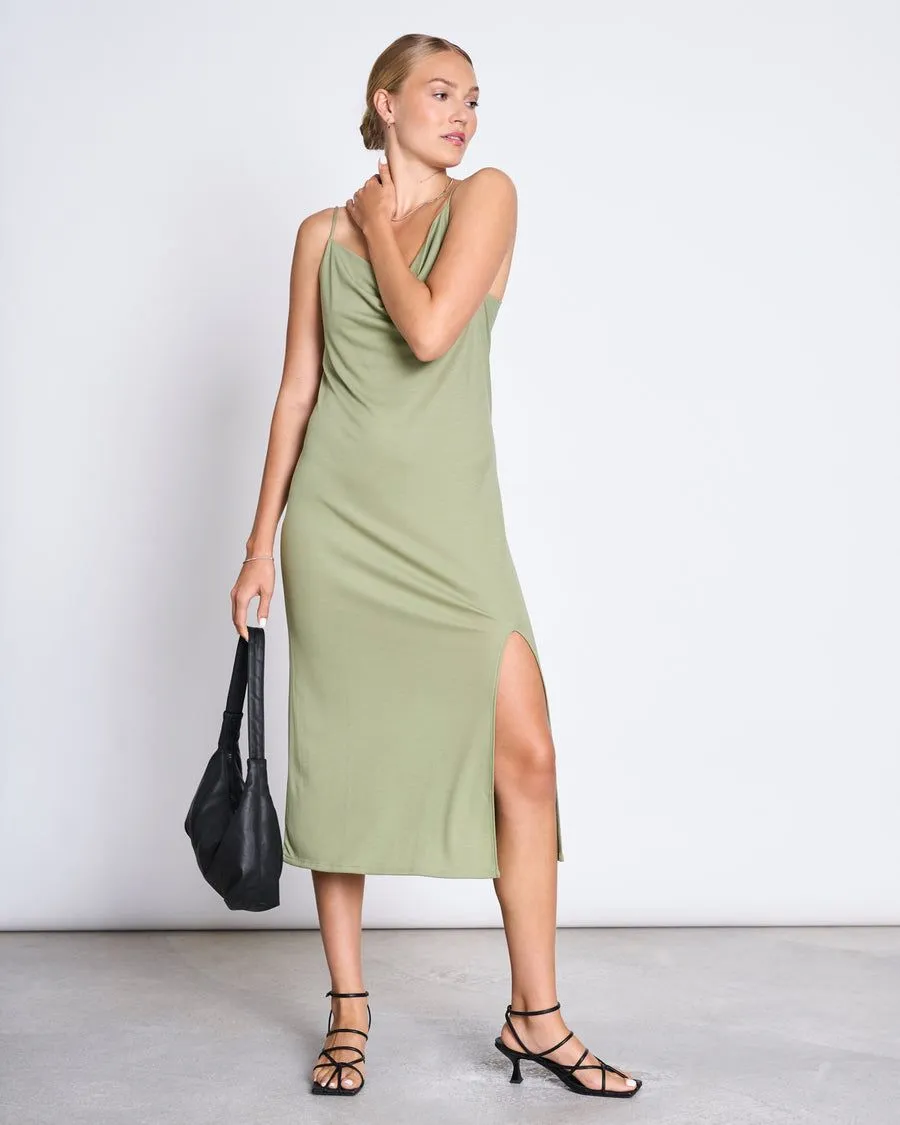 Robe midi à bretelles en tencel | vert "helen pale olive" femme