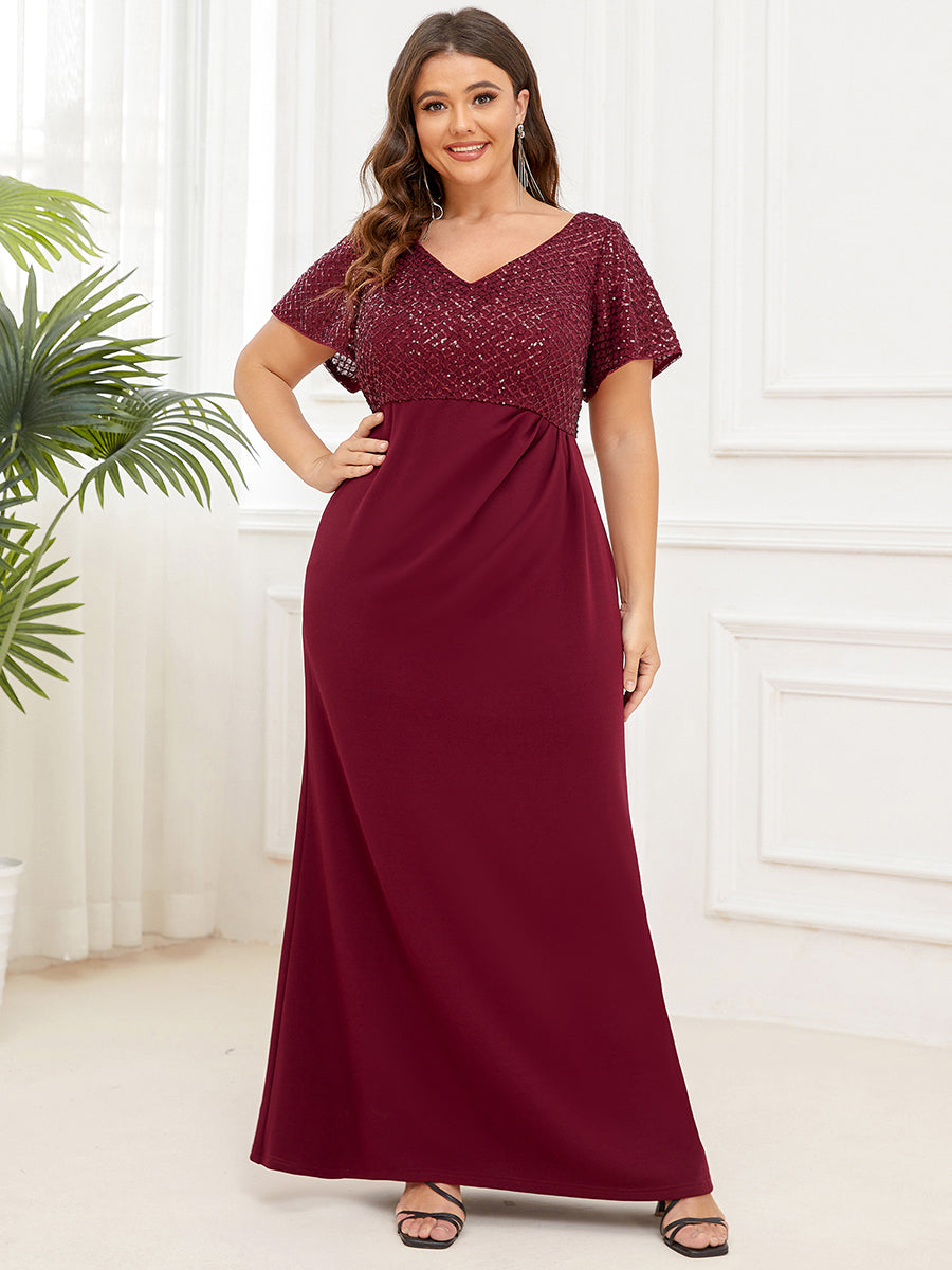 Robe mère de la mariée Manches courtes et sequins grande taille