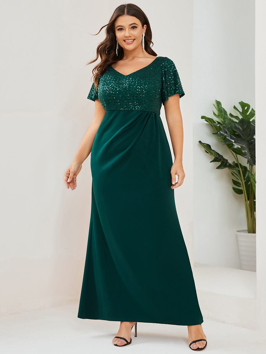 Robe mère de la mariée Manches courtes et sequins grande taille